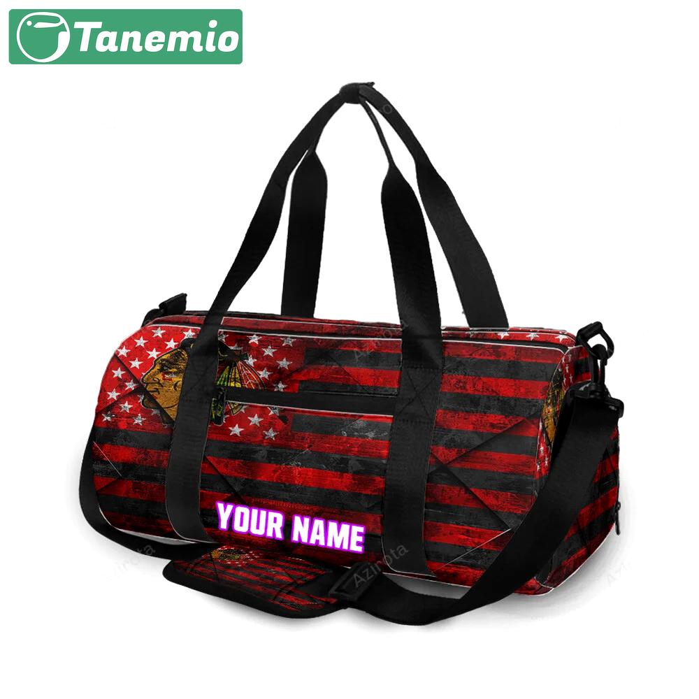 Chicago blackhawks emblem flag2 personalized name travel bag gym bag 86 Travel Bag