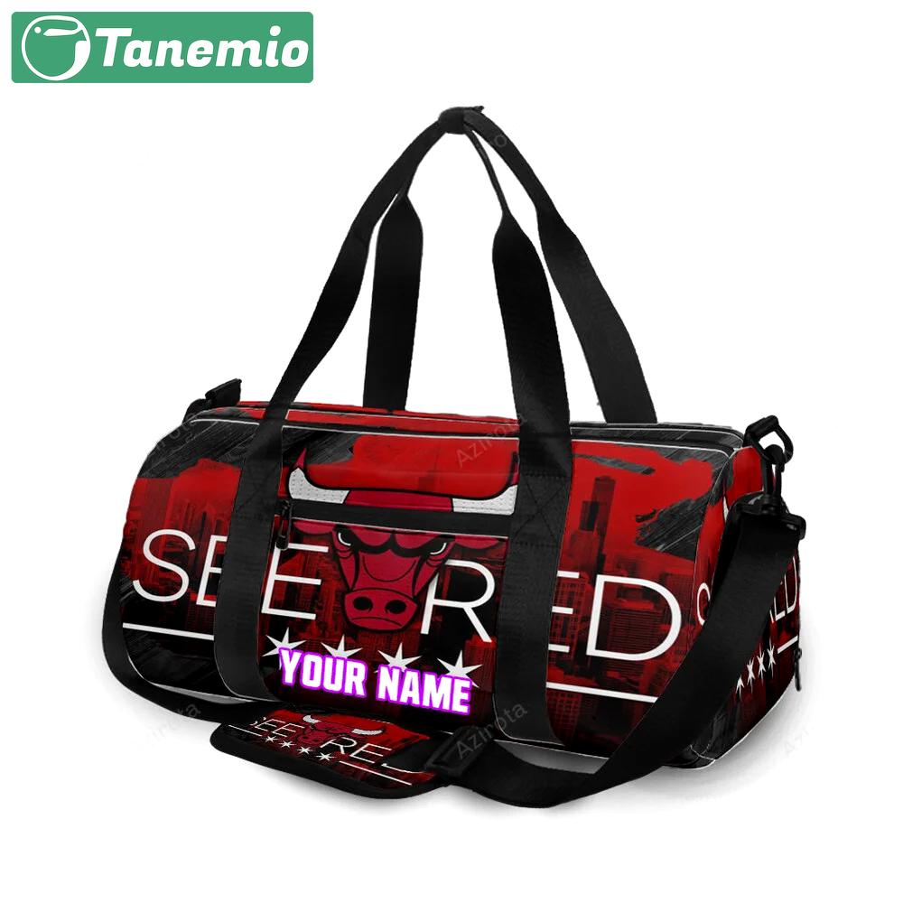 Chicago bulls emblem see red v25 personalized name travel bag gym bag 64 Travel Bag