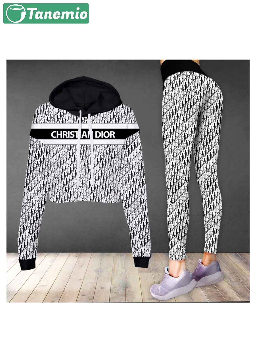 Christian dior luxury brand clothes leggings and crop top set for women Croptop Hoodie Legging Set