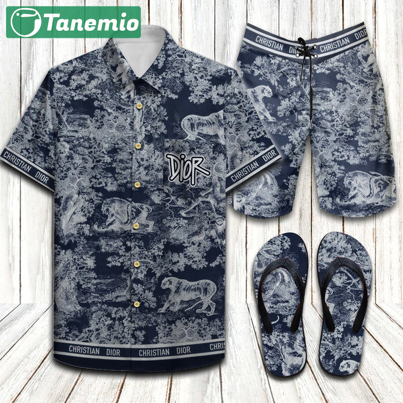 Christian dior tiger luxury flip flops and combo hawaiian shirt shorts Hawaii Shirt Shorts & Flip Flops