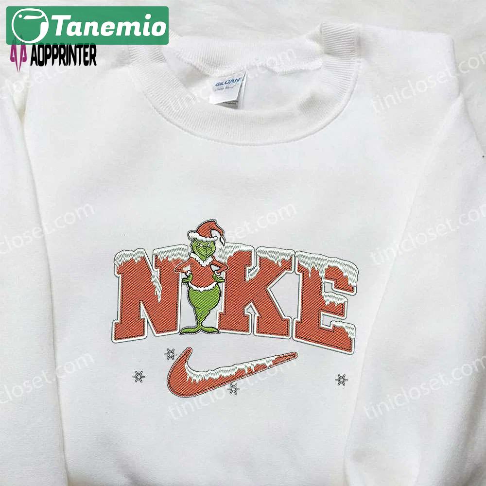 Christmas grinch x nike embroidered shirt – best family christmas gift Embroidered Shirt