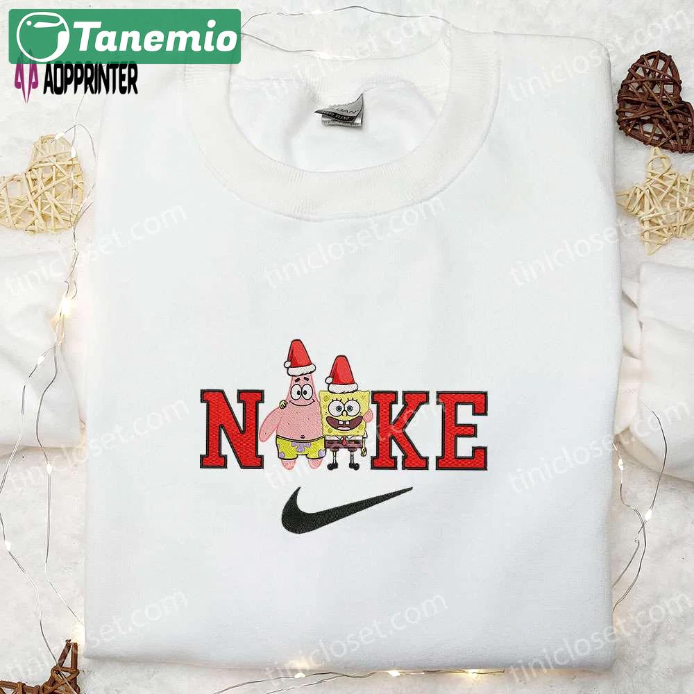 Christmas patrick star & spongebob embroidered shirt custom nike hoodie & cartoon characters t-shirt Embroidered Shirt