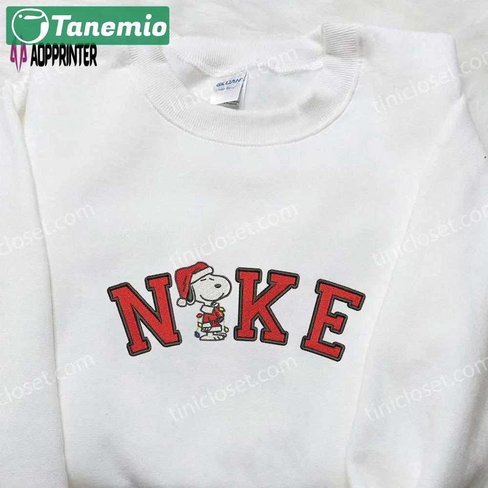 Christmas snoopy x nike embroidered sweatshirt – peanuts cartoon shirt nike inspired Embroidered Shirt
