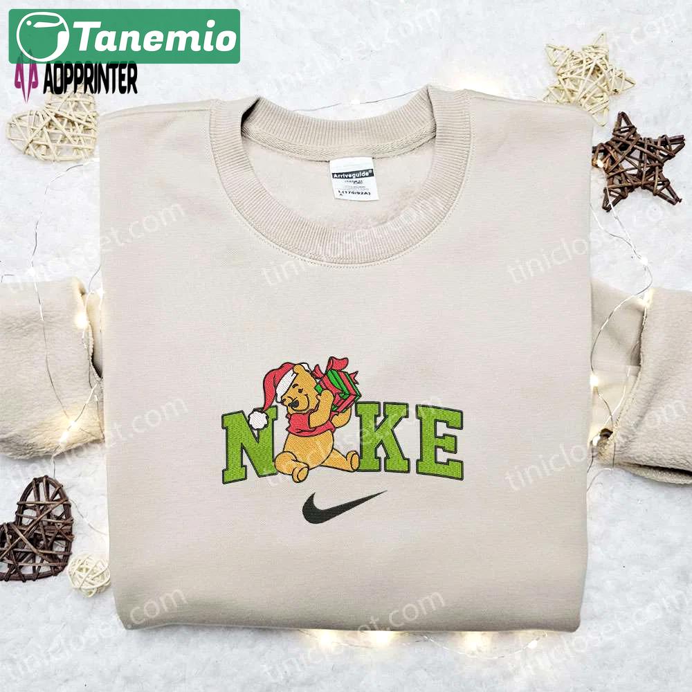 Christmas x nike embroidered sweatshirt: pooh with gift design – perfect christmas gift idea! Embroidered Shirt