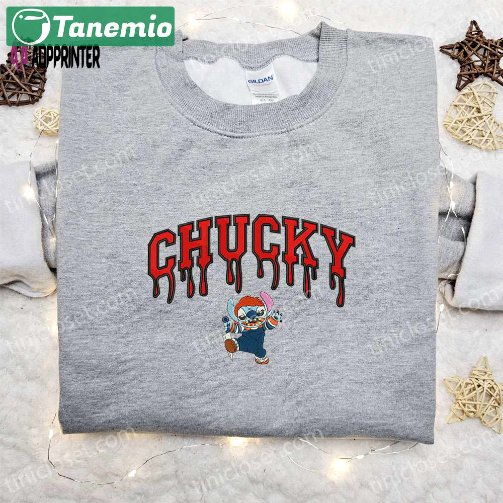Chucky x stitch embroidered shirt: disney halloween gift for family Embroidered Shirt