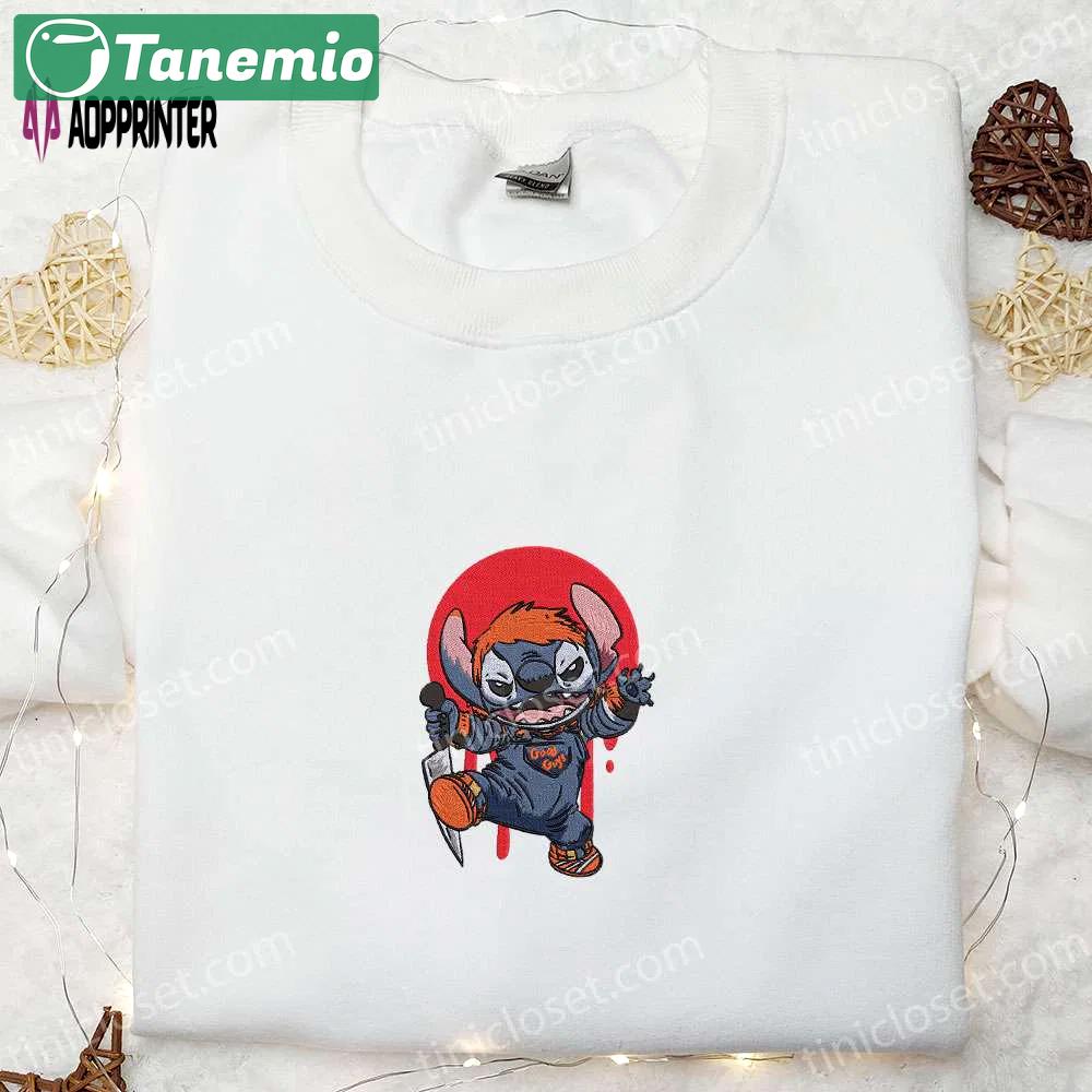 Chucky x stitch embroidered sweatshirt: disney halloween hoodie – best family halloween gift Embroidered Shirt