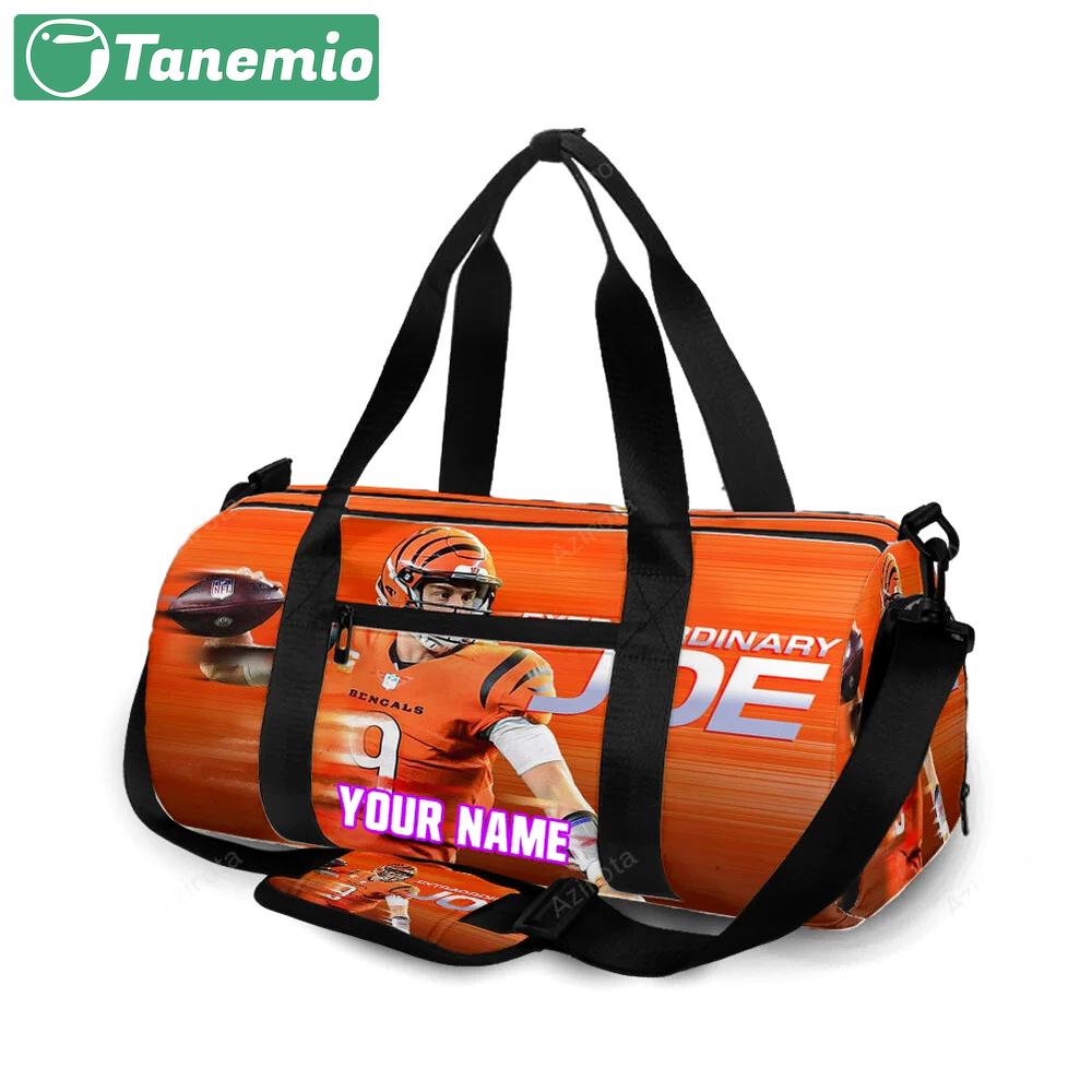 Cincinnati bengals joe burrow 9 v4 personalized name travel bag gym bag 381 Travel Bag