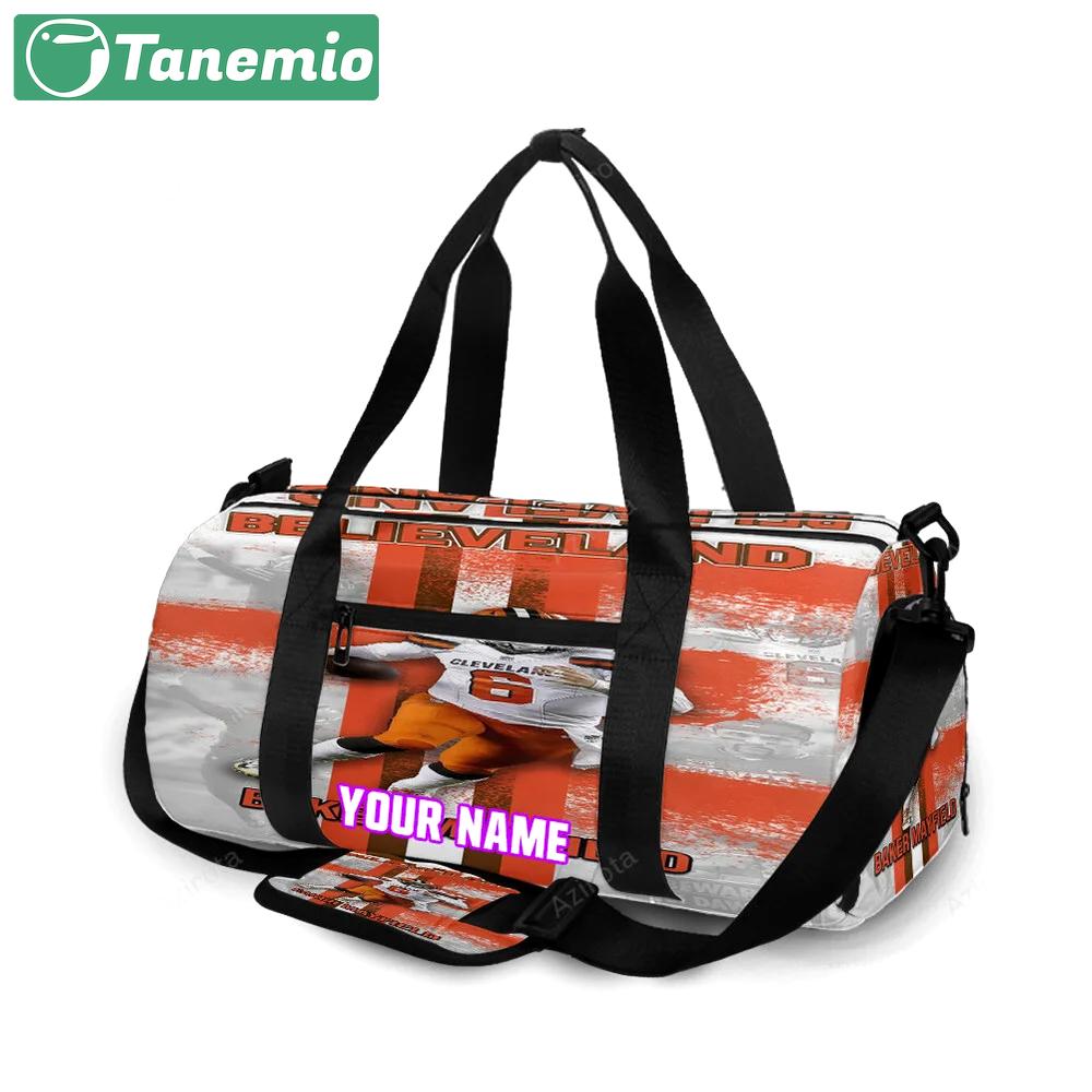 Cleveland browns baker mayfield 06 believeland personalized name travel bag gym bag 675 Travel Bag