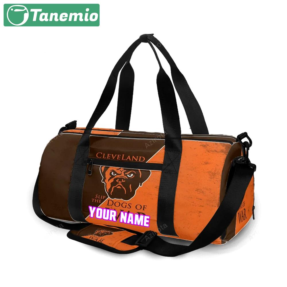 Cleveland browns logo slip the dogs of war personalized name travel bag gym bag 294 Travel Bag