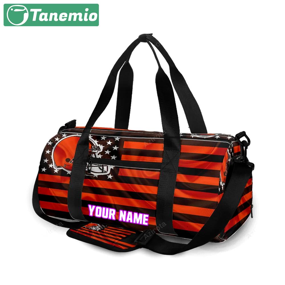 Cleveland browns logo with american flag personalized name travel bag gym bag 1886 Travel Bag