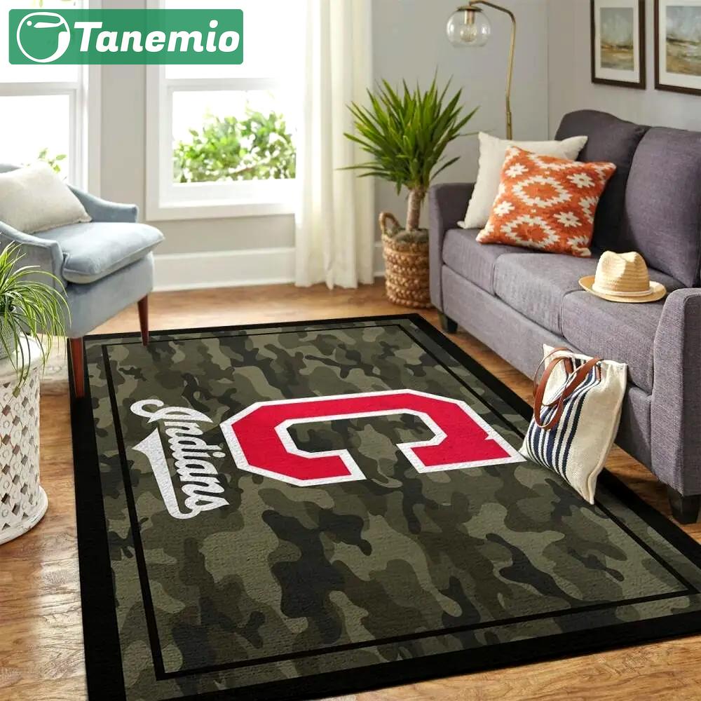 Cleveland indians mlb team logo area rug floor decor home rug camo style Rectangle Rug