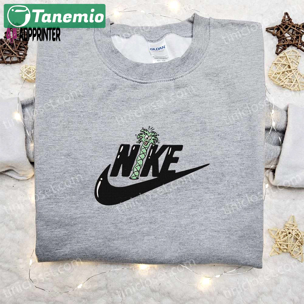 Coconut tree x swoosh embroidered sweatshirt: nike inspired shirt perfect birthday gift for family Embroidered Shirt