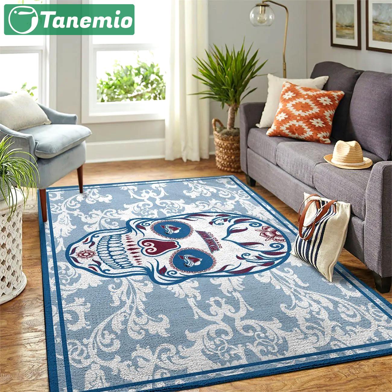 Colorado avalanche nhl rugs skull flower style living room regtangle carpet Rectangle Rug