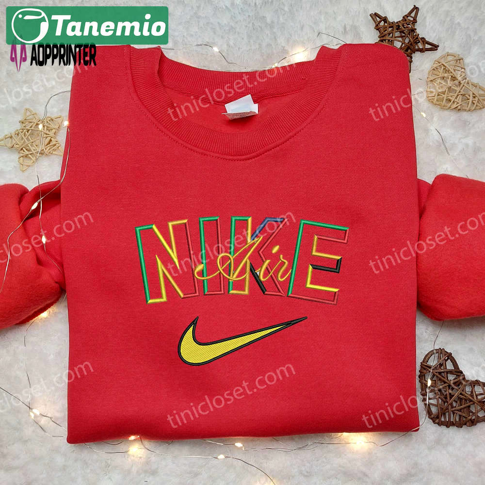 Colorful nike air inspired embroidered shirt – unique & stylish athletic wear Embroidered Shirt
