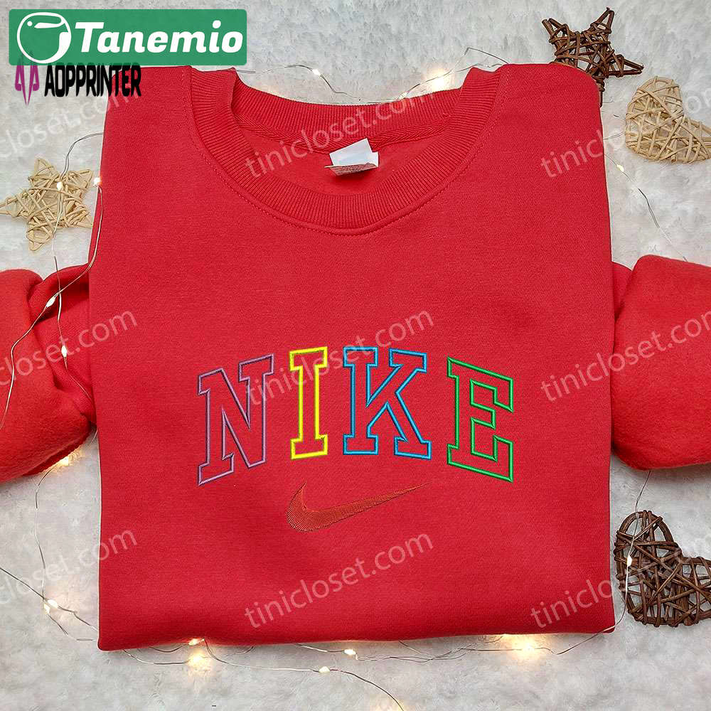 Colorful nike embroidered sweatshirt: vibrant design perfect gift for family Embroidered Shirt