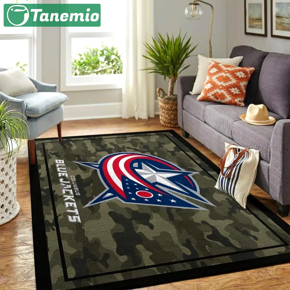 Columbus blue jackets nhl area rugs camo style living room regtangle carpet Rectangle Rug