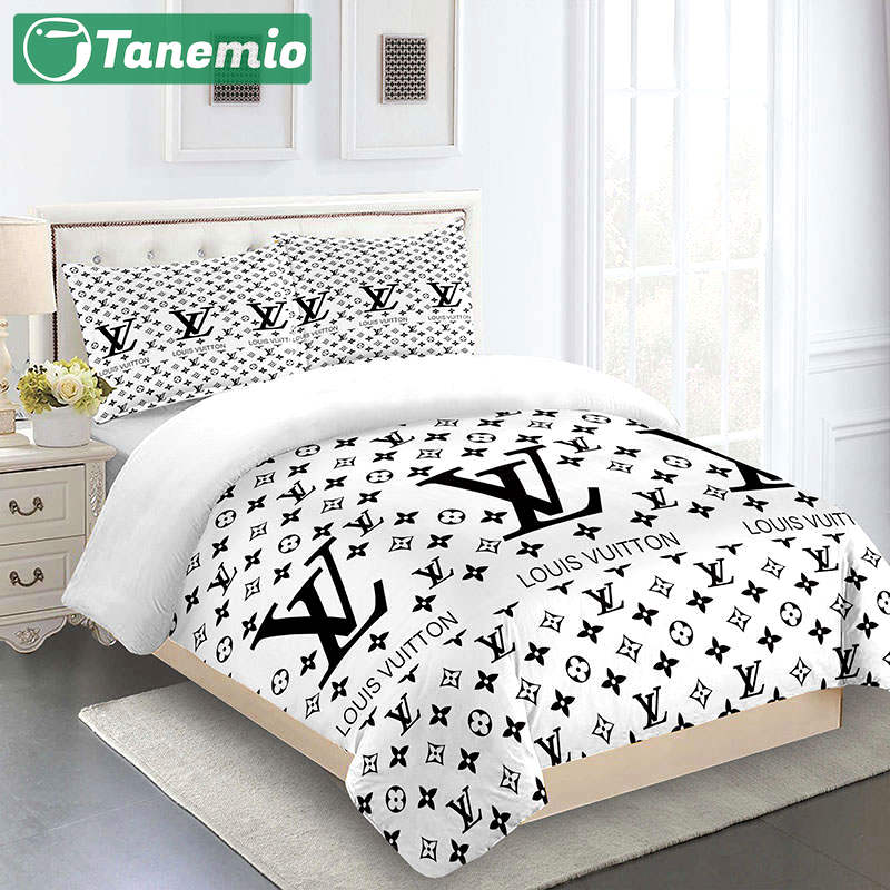 Comforter sets golden with and black logo louis vuitton bedding set  home decoration Bedding Sets