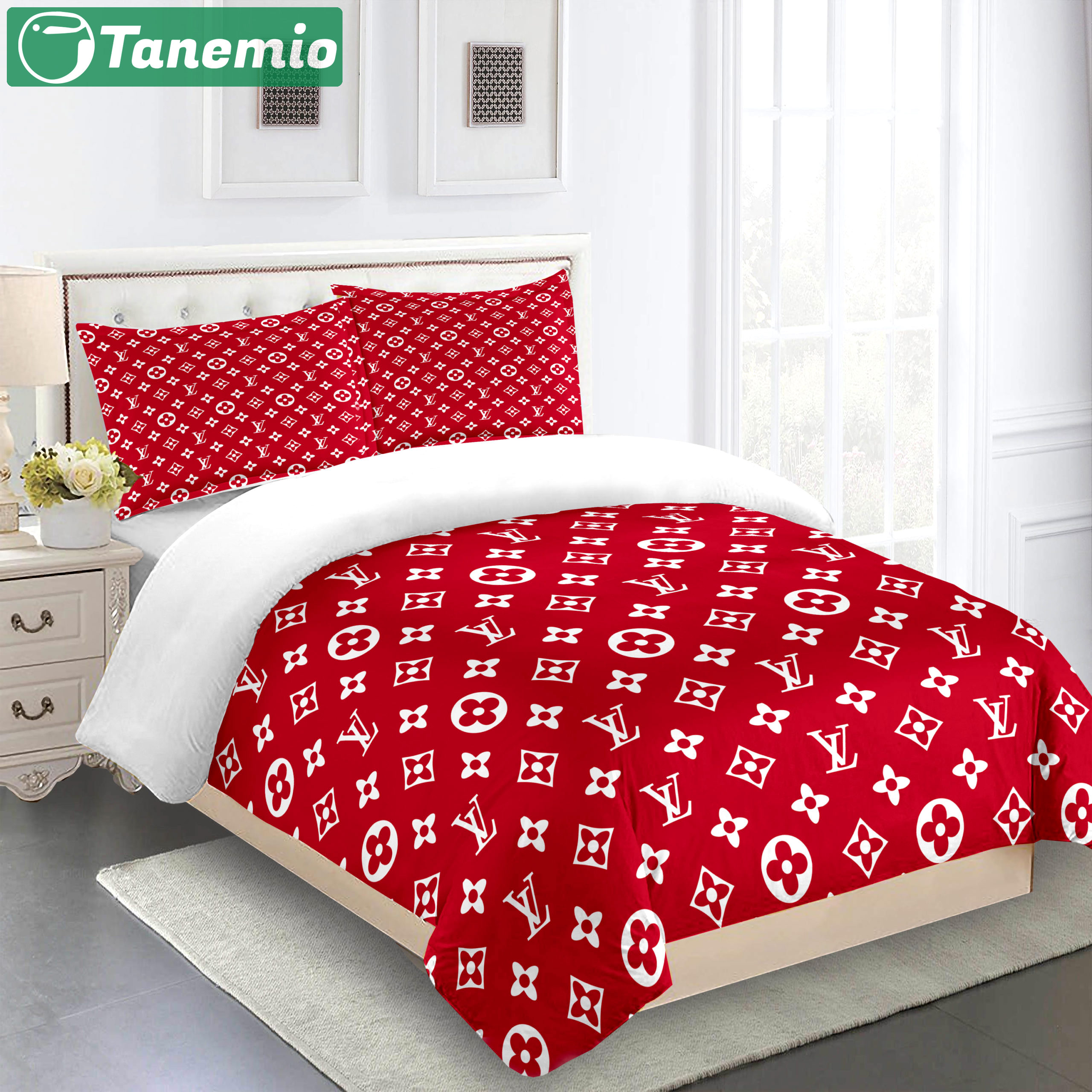 Comforter sets red white supreme full louis vuitton bedding set  home decoration Bedding Sets