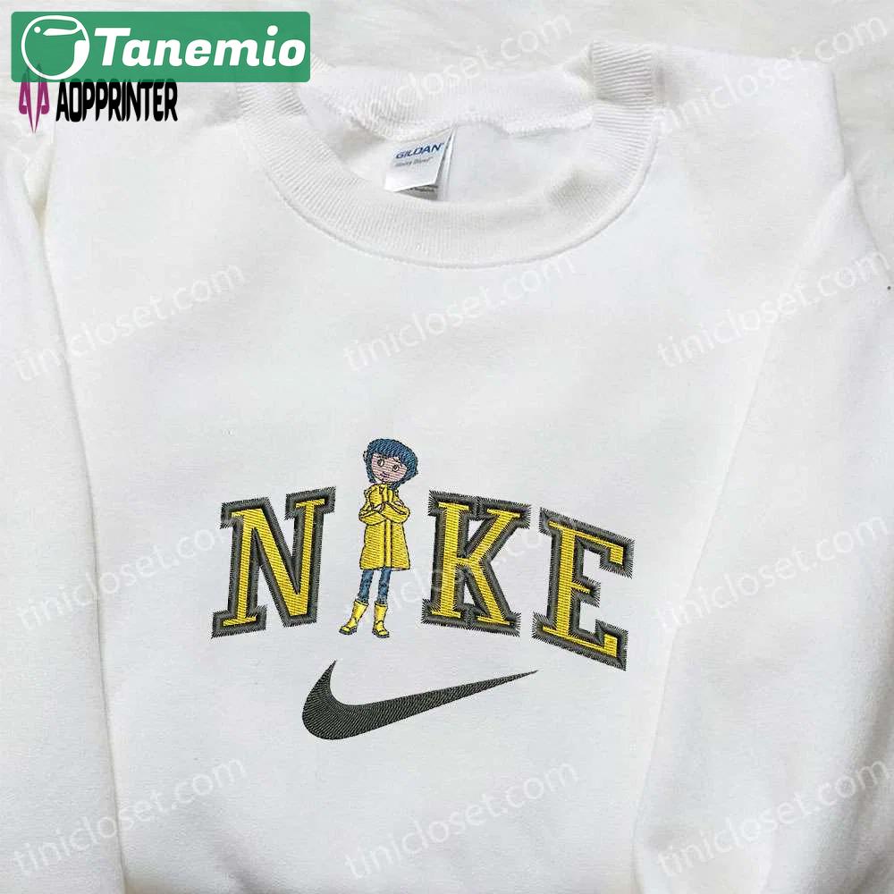 Coraline x nike cartoon embroidered shirt – stylish halloween & nike inspired tee Embroidered Shirt