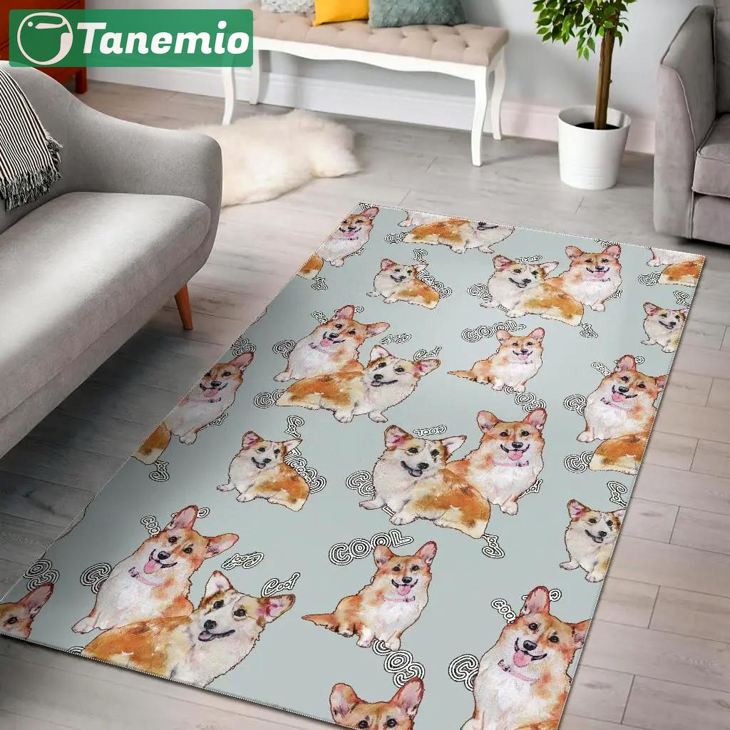 Corgi gray pastel pattern print area rug living room rug home decor Rectangle Rug