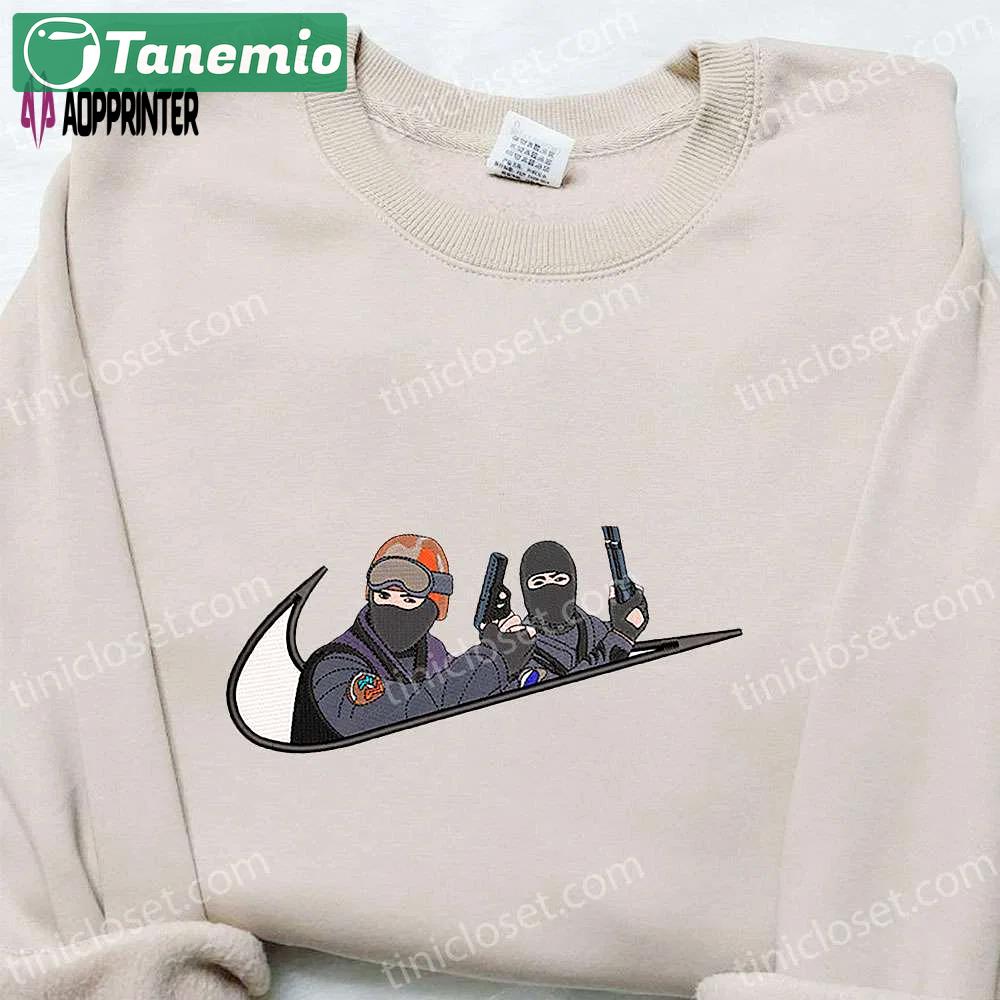 Counter strike x swoosh game embroidered hoodie – nike inspired shirt: best family gift ideas Embroidered Shirt