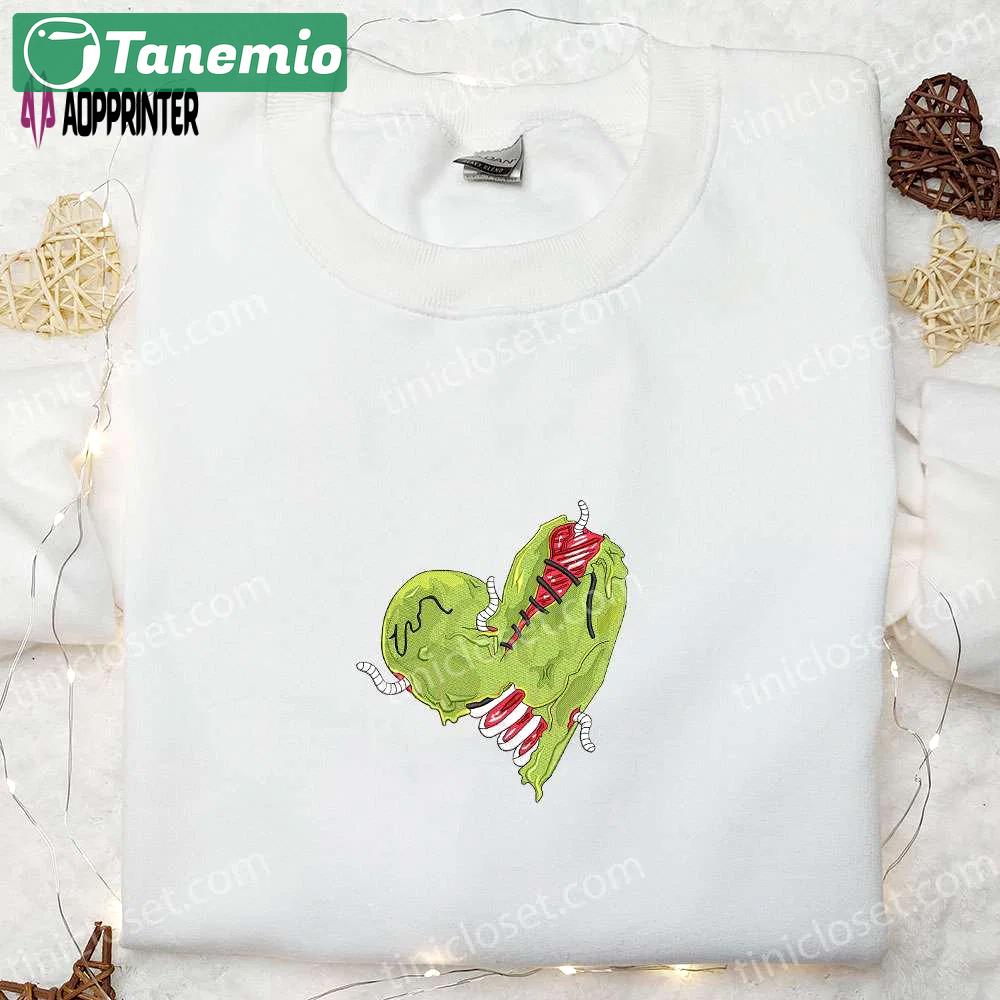 Creepy zombie heart embroidered shirt – horror halloween design Embroidered Shirt