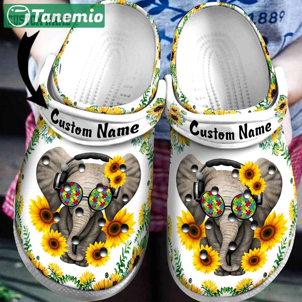 Crocs outfit - custom name autism awareness day sunflower elephant glasses puzzle pieces crocs crocband clog shoes - 455 Crocs Outfit