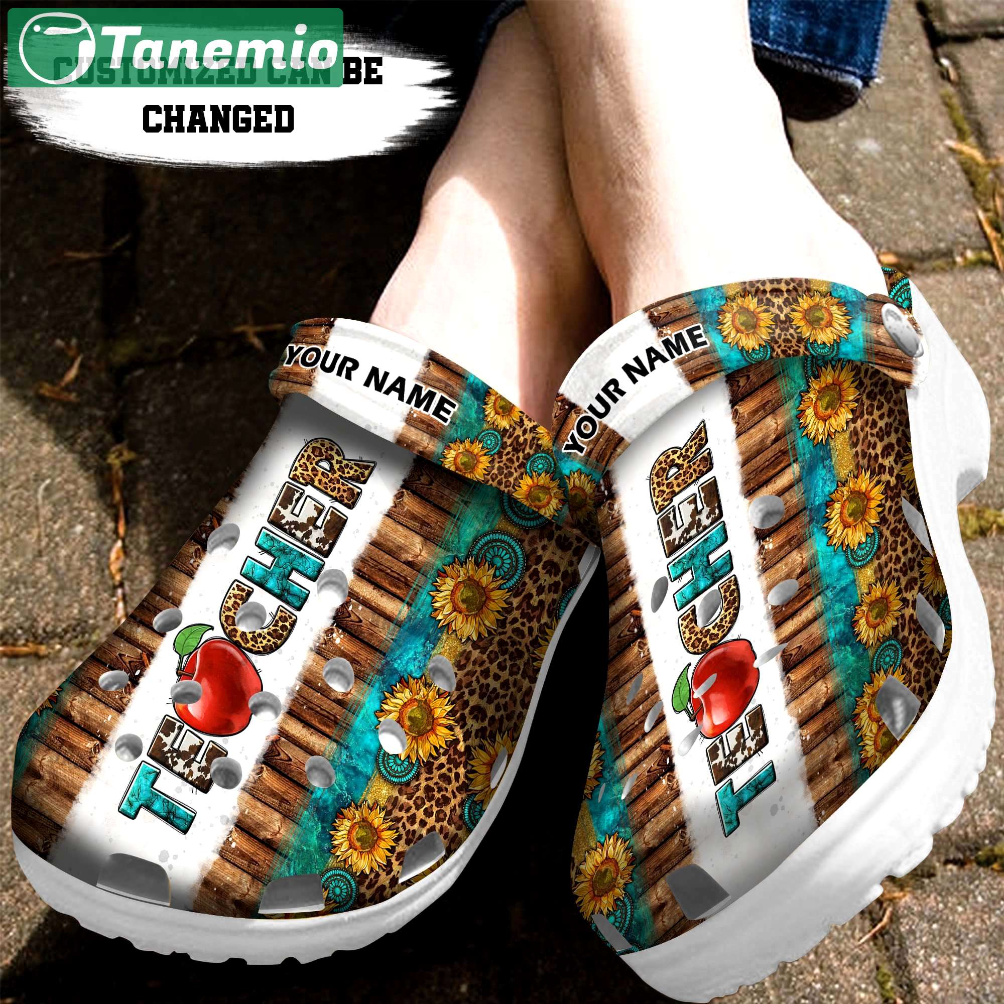 Crocs outfit - custom name sunflower leopard crocs clogs crocband shoes for teacher - 474 Crocs Outfit