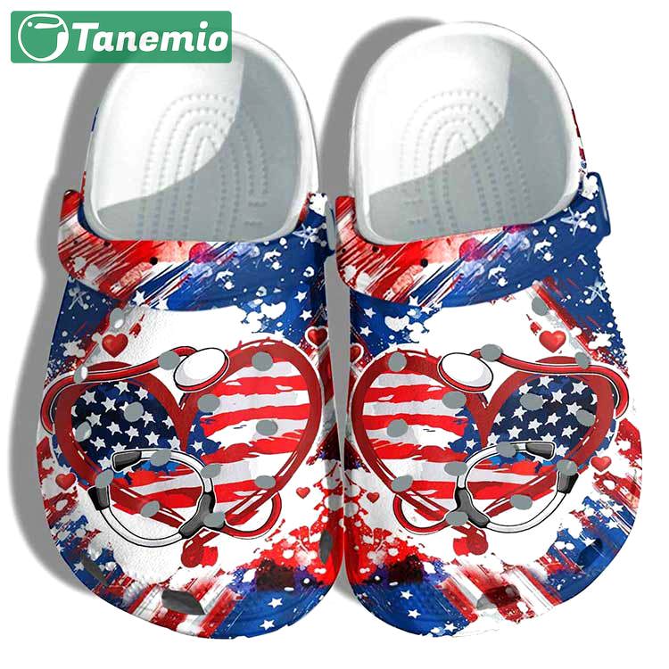 Crocs outfit - nurse life 4th of july crocs clog shoes heart love usa america flag twinkle crocs - 1542 Crocs Outfit