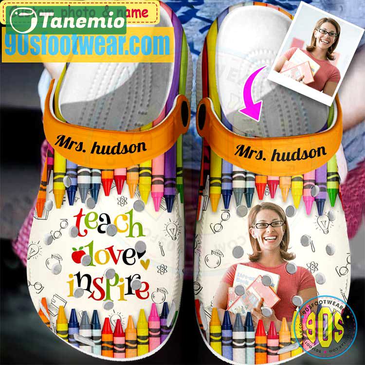 Crocs outfit - personalized crocs for teachers – colorful crayon teach love inspire clogs - 1666 Crocs Outfit