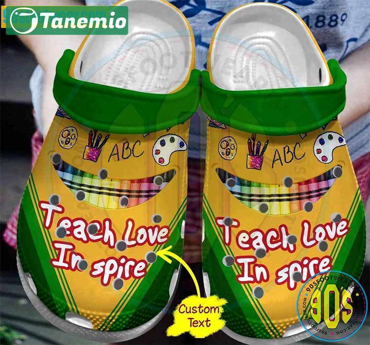 Crocs outfit - personalized crocs for teachers – smiling face crayons pencils teach love inspire clogs - 1679 Crocs Outfit