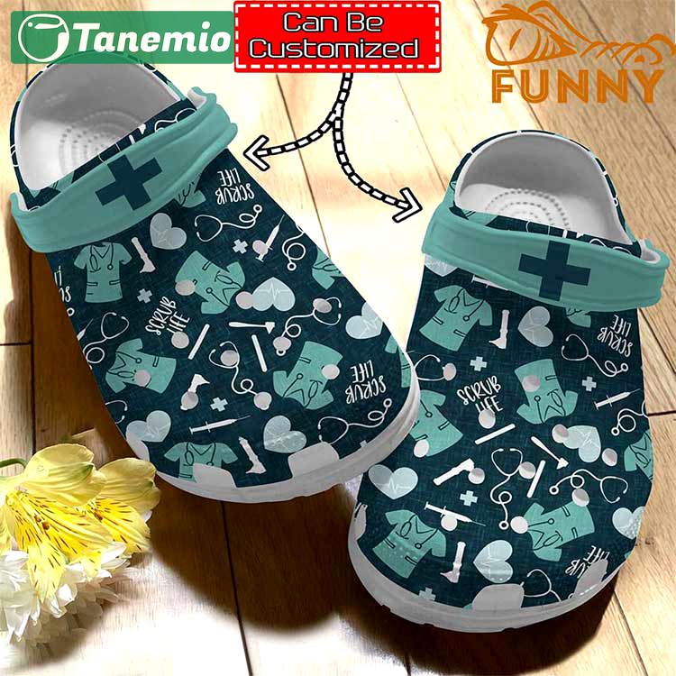 Crocs outfit - personalized nurse scrub life pattern green crocs clogs shoes - 1797 Crocs Outfit
