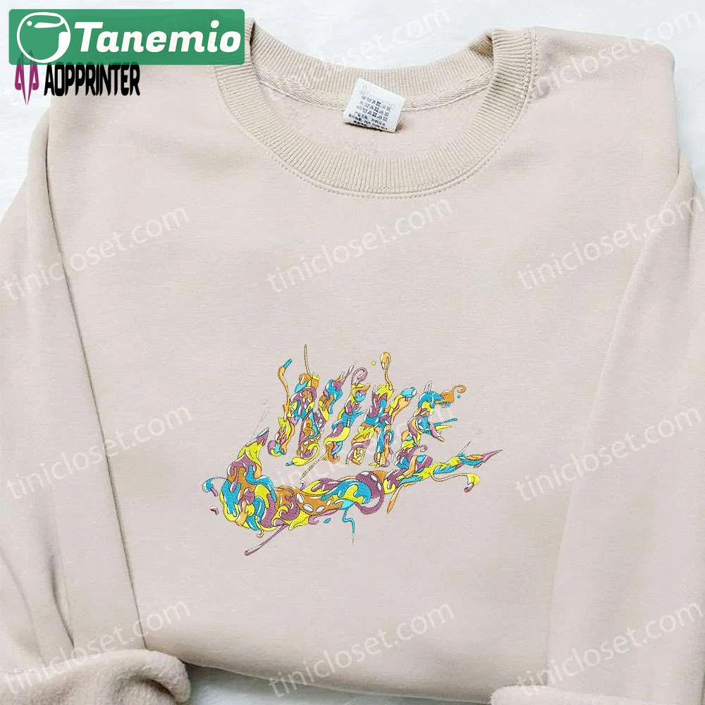 Curly melting nike logo shirt & hoodie: best family gifts Embroidered Shirt