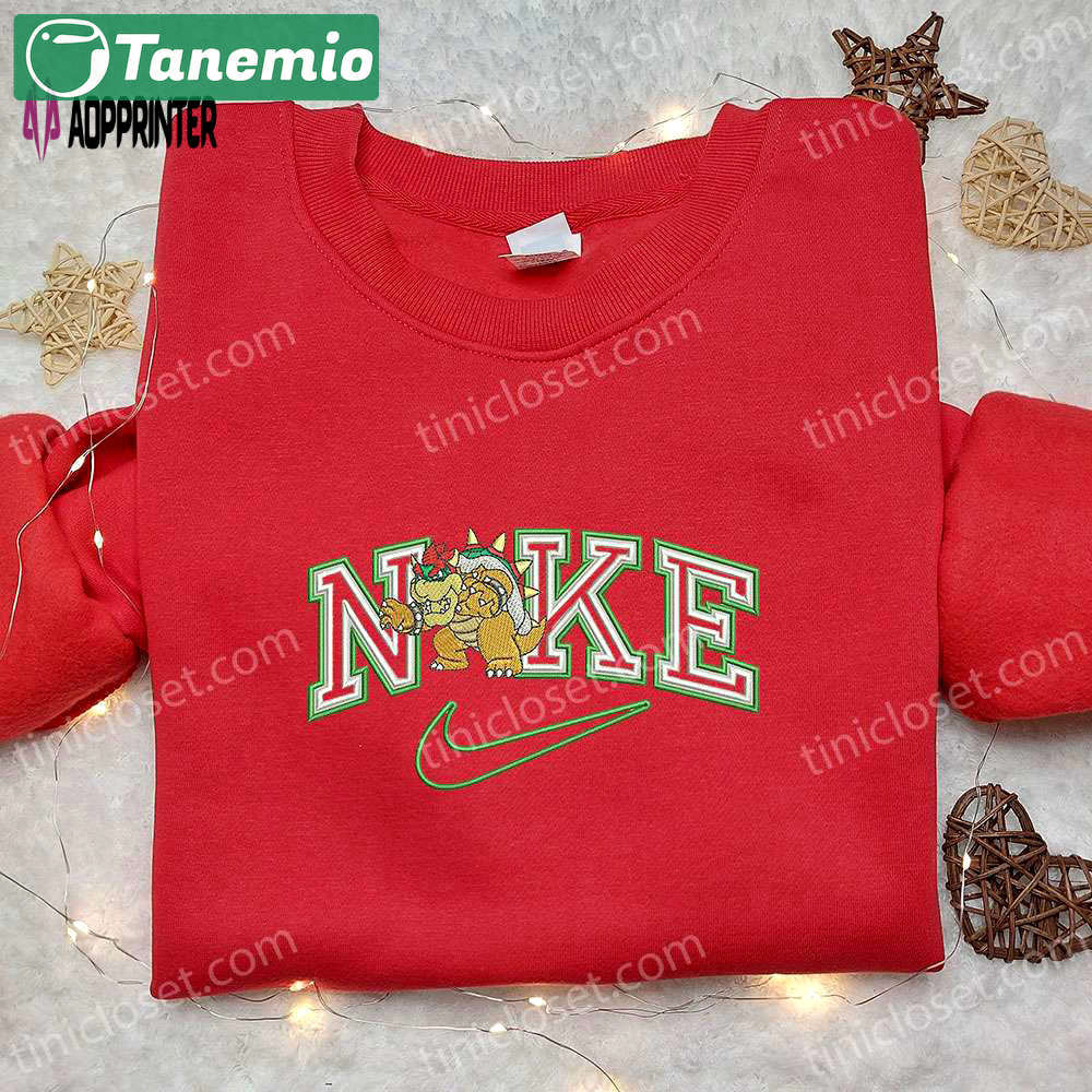 Custom bowser x nike embroidered shirt: best birthday gift idea with cartoon design Embroidered Shirt