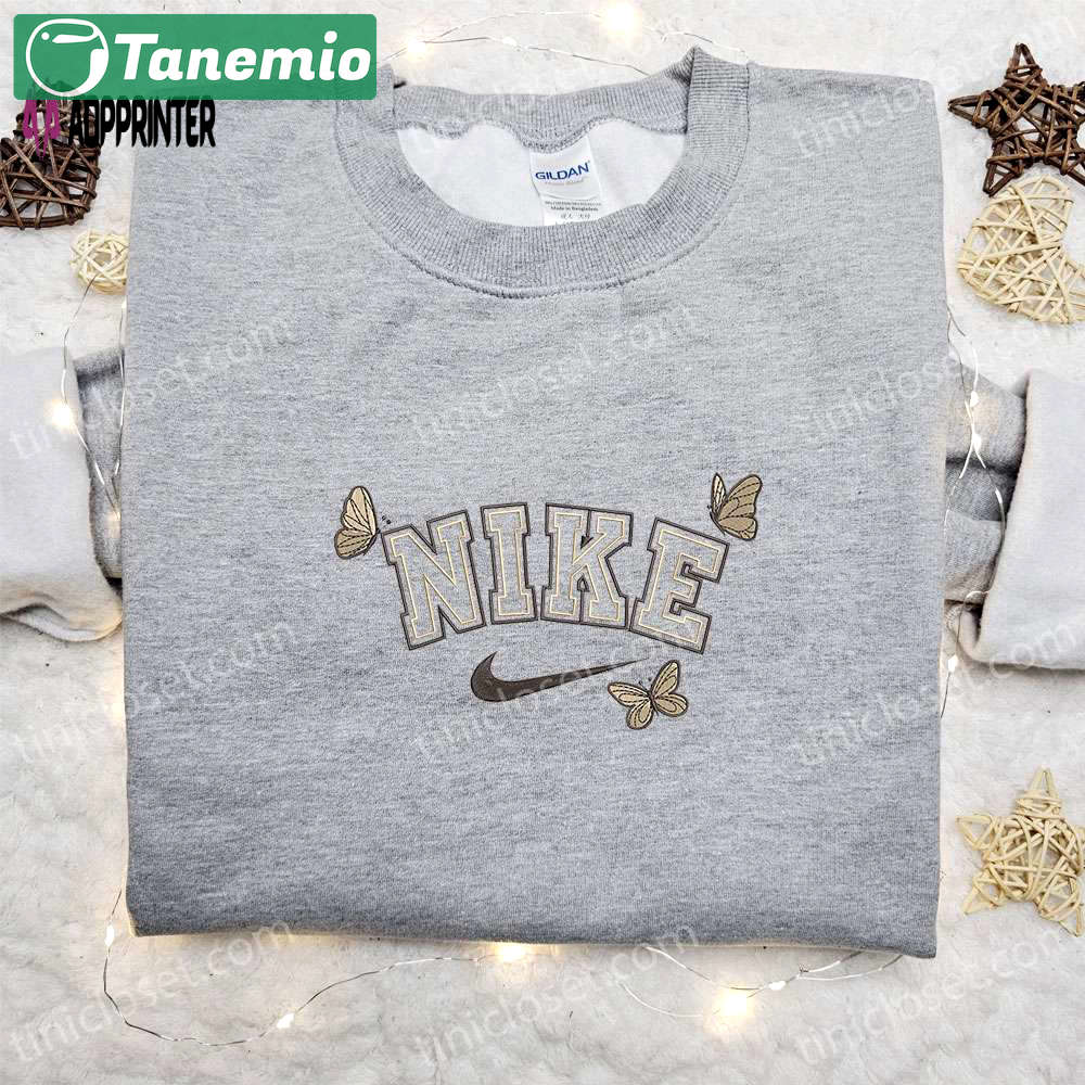 Custom butterfly x nike animal embroidered shirt – best birthday gift ideas Embroidered Shirt