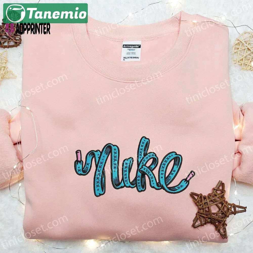 Custom embroidered nike-inspired shoelace hoodie – trendy sweatshirt with unique design Embroidered Shirt