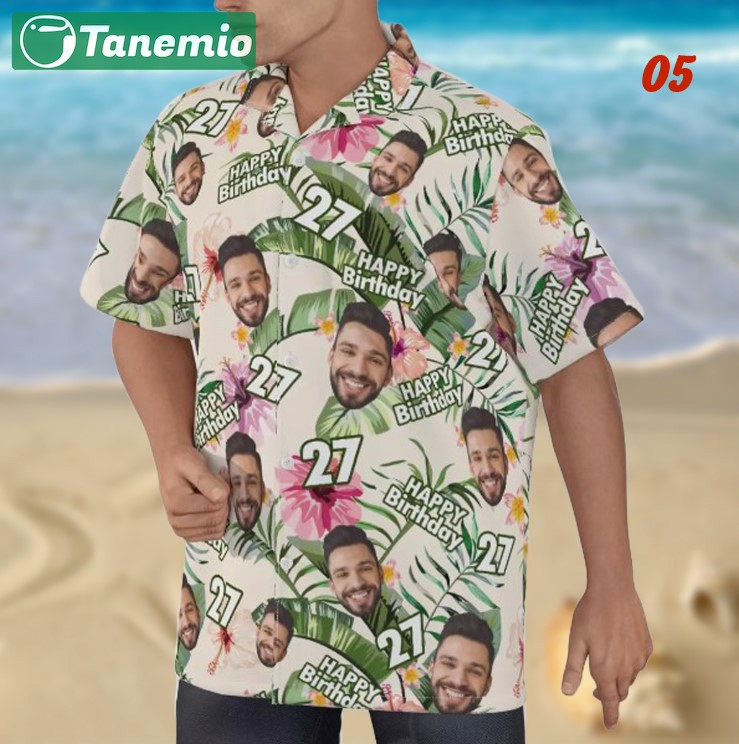 Custom face birthday floral men's hawaiian shirt Hawaii Shirt Shorts & Flip Flops
