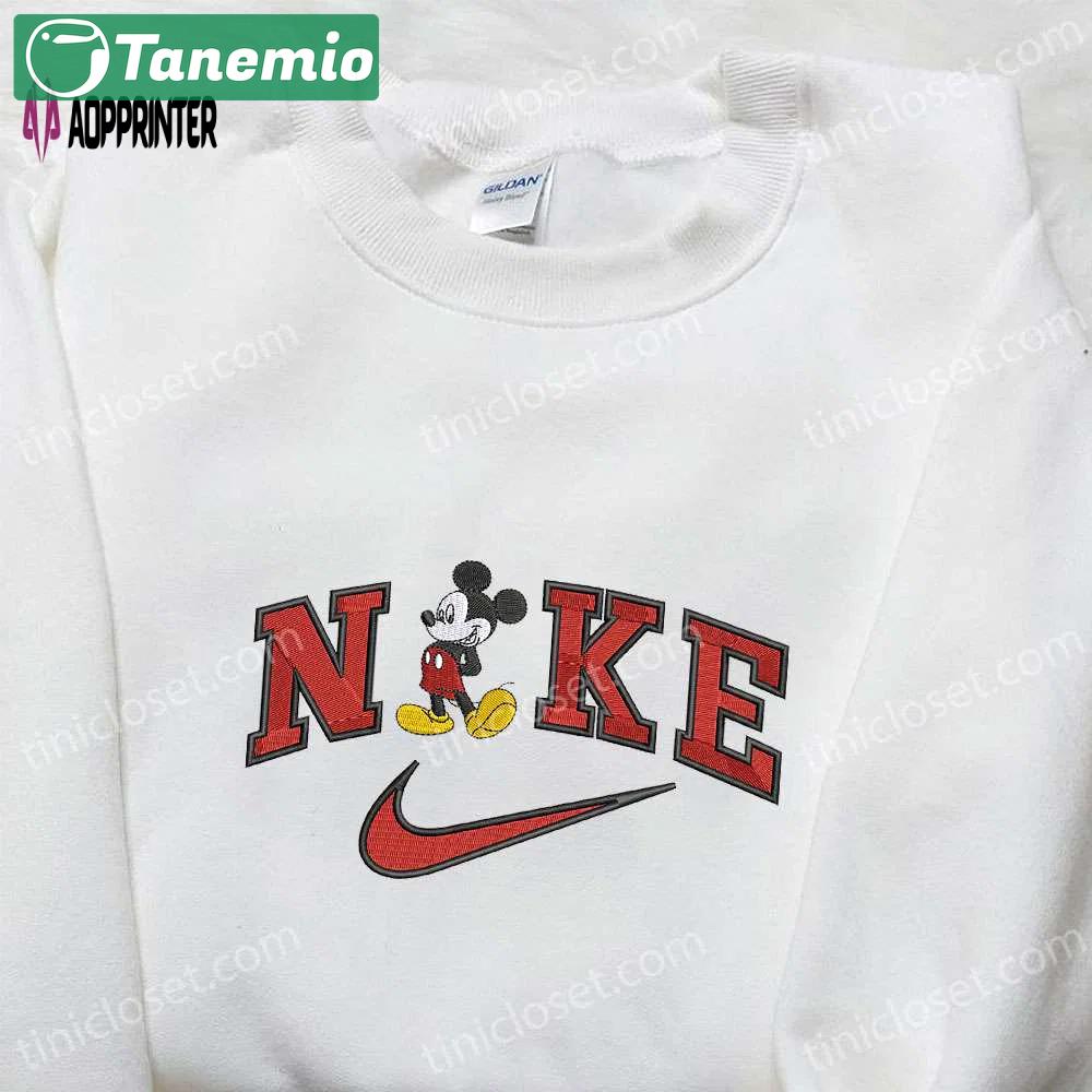 Custom mickey mouse x nike embroidered shirt: best birthday gift idea with cartoon design Embroidered Shirt
