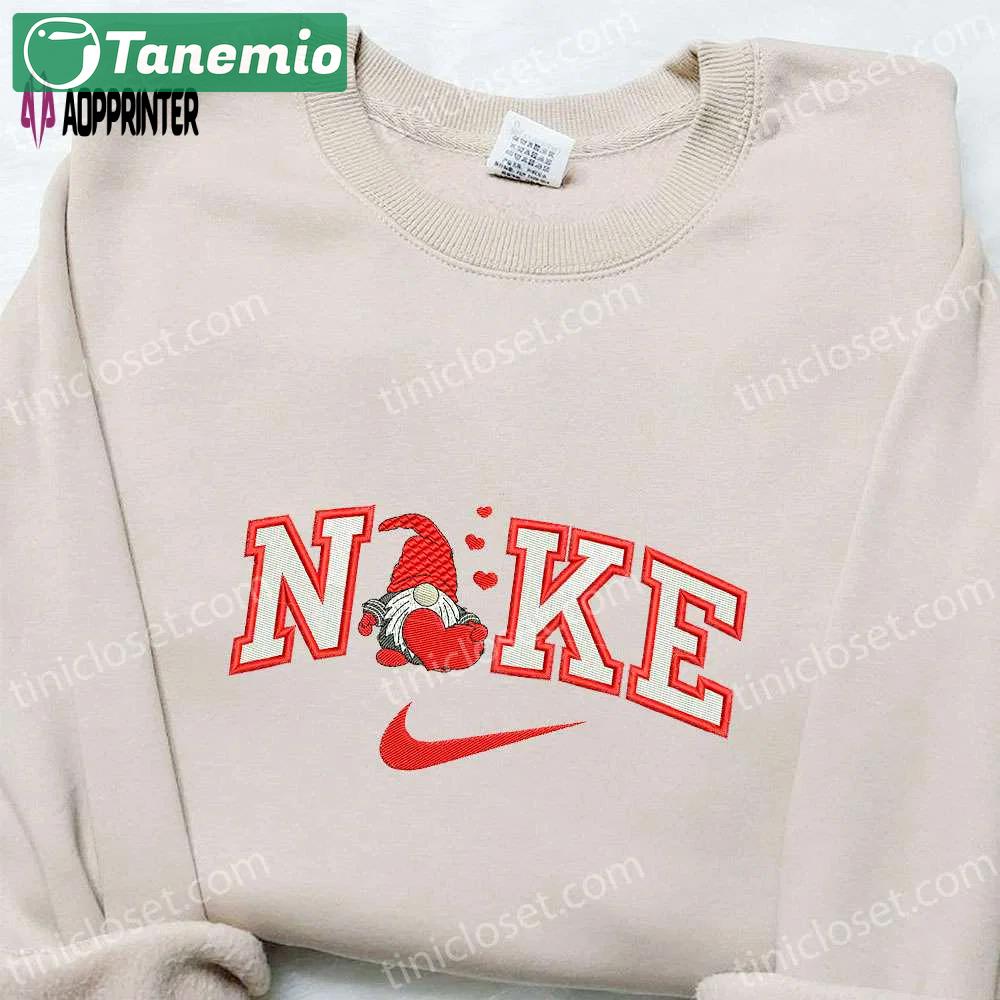 Custom nike gnome heart embroidered shirt christmas design Embroidered Shirt