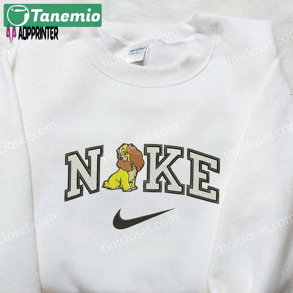 Custom nike x lady dog embroidered shirt: lady and the tramp cartoon design Embroidered Shirt