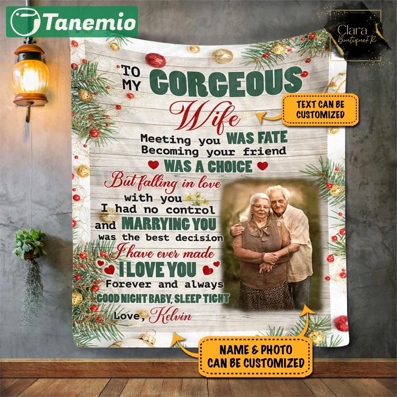 Custom photo blanket to my gorgeous wife husband christmas gift fleece blanket, mink sherpa blanket, valentine gift, christmas gift Quilt Blanket