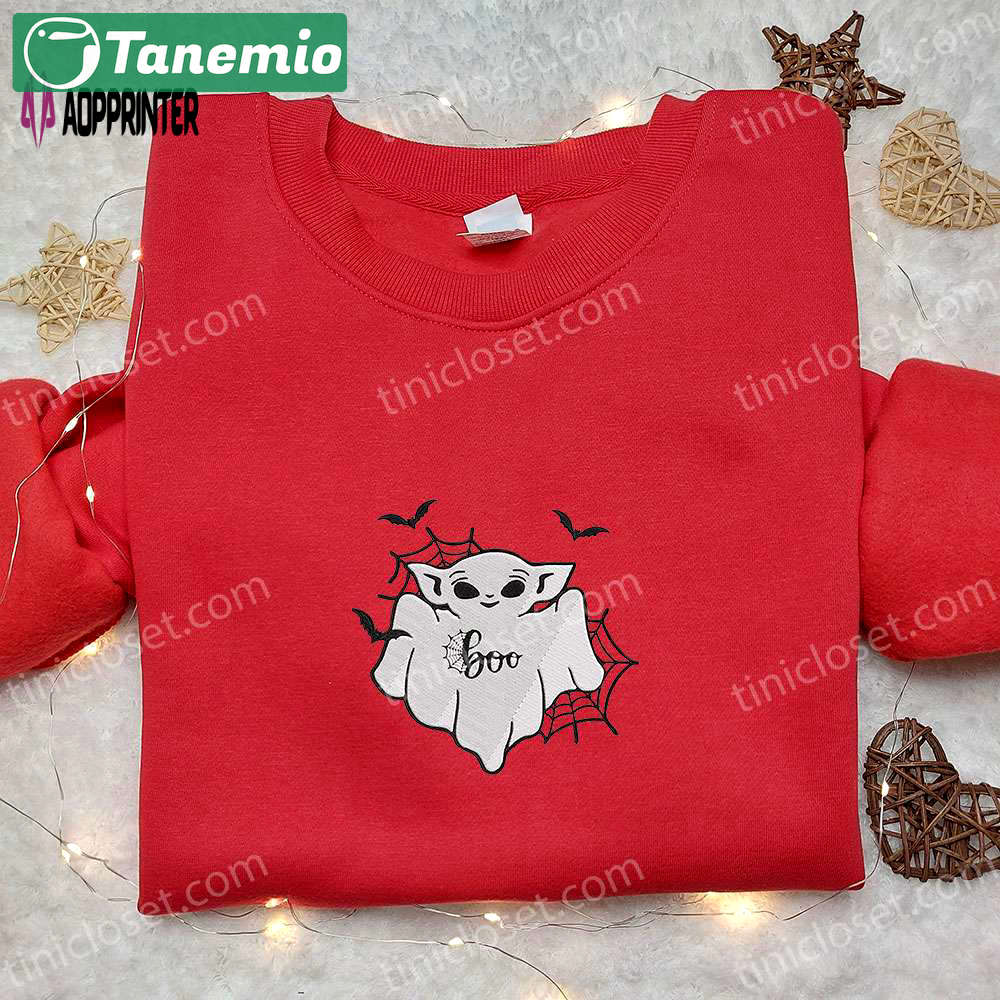 Cute baby yoda boo ghost shirt & hoodie: perfect halloween gift ideas Embroidered Shirt