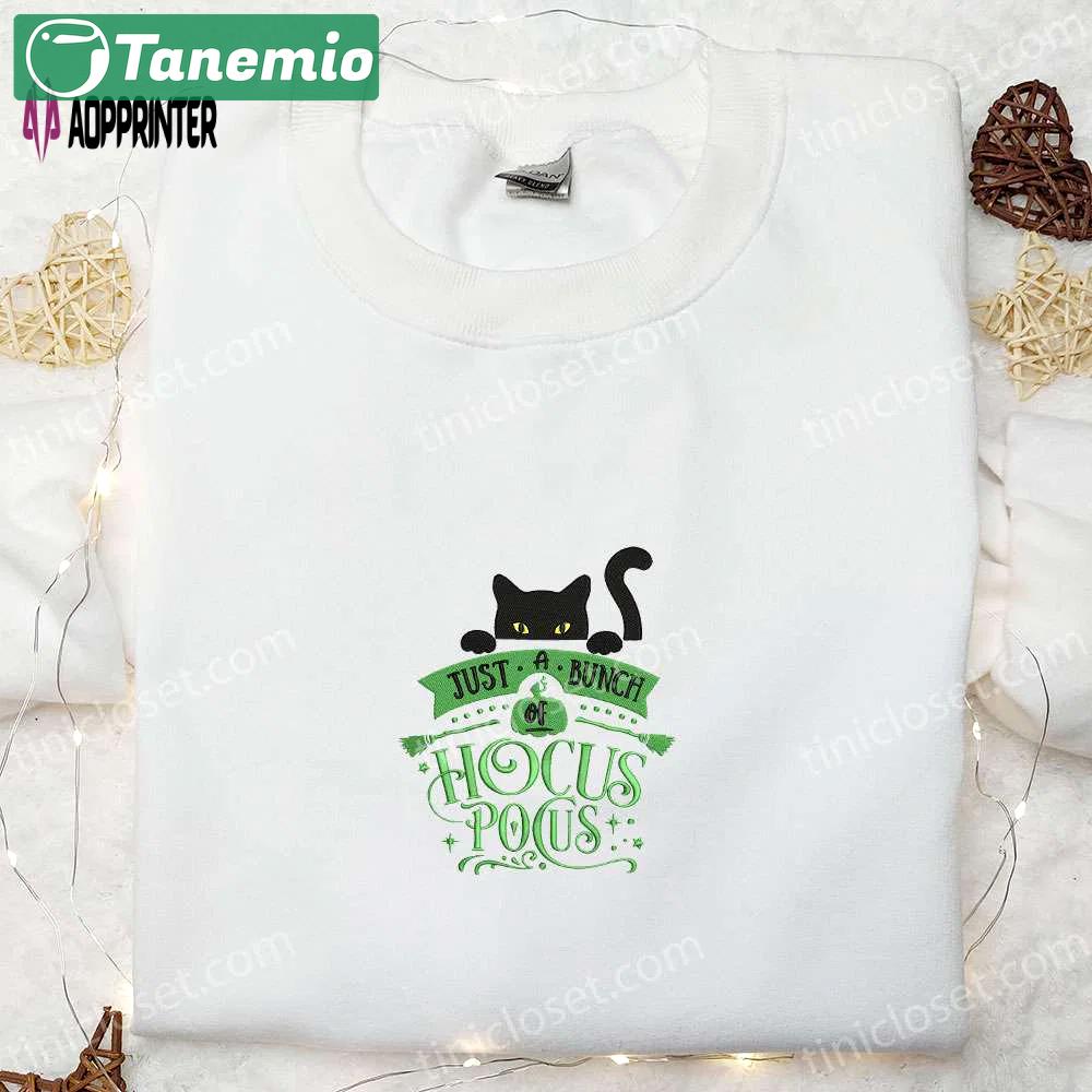 Cute halloween cat embroidered shirt: hocus pocus sweatshirt & best halloween shirt ideas Embroidered Shirt
