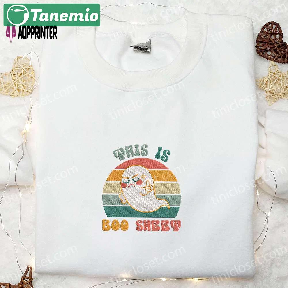 Cute halloween embroidered shirt halloween clothing – this is boo sheet shirt Embroidered Shirt
