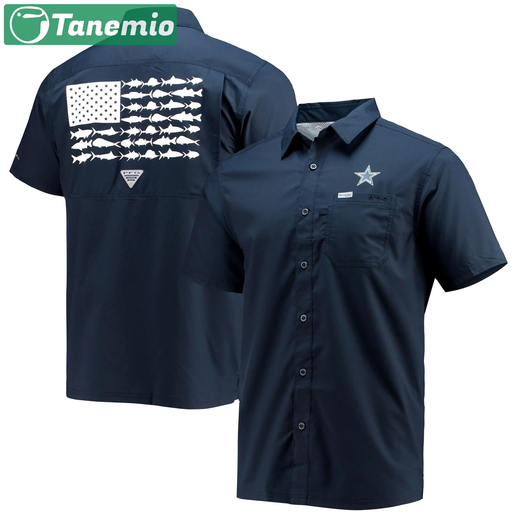 Dallas cowboys columbia slack tide fish omni-shade button-up shirt â€“ navy Hawaii Shirt Shorts & Flip Flops