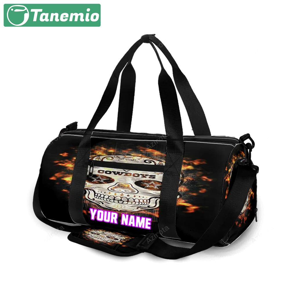 Dallas cowboys skull flowers fire personalized name travel bag gym bag 81 Travel Bag