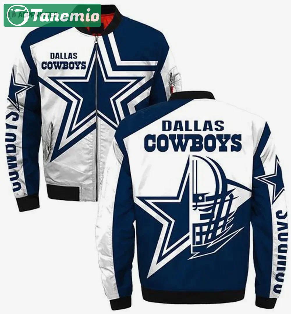 Dallas cowboys star helmet pattern bomber jacket – blue white Bomber Jacket
