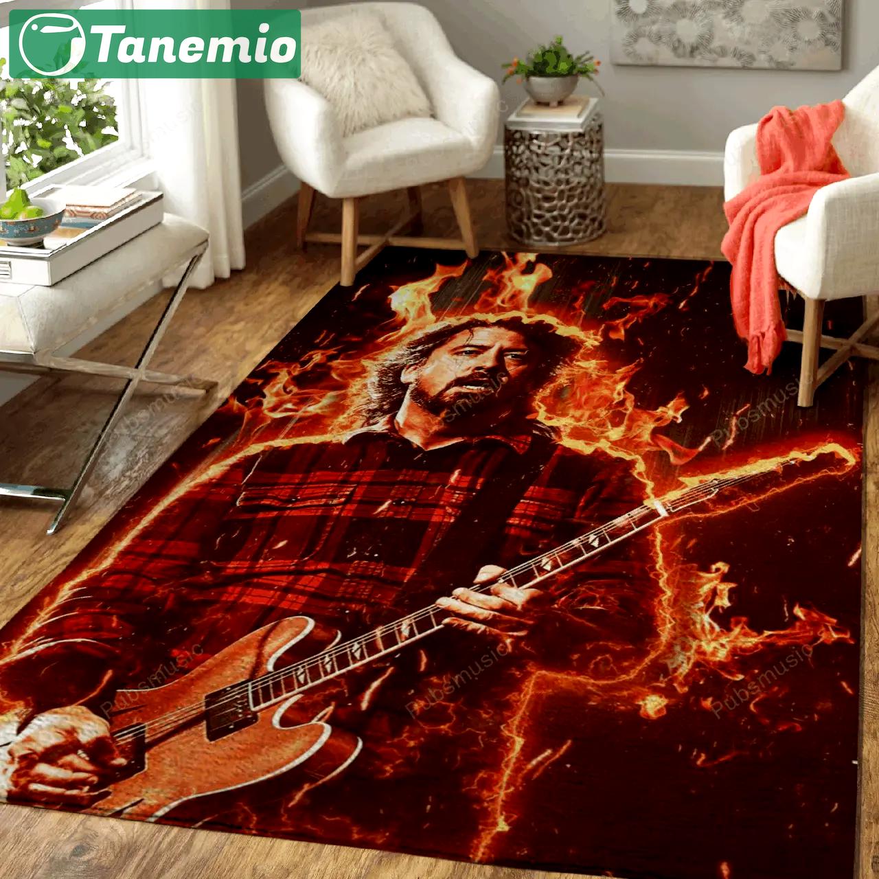 Dave grohl on fire burning music art for fans area rug living room carpet rug regtangle carpet floor decor home decor Rectangle Rug