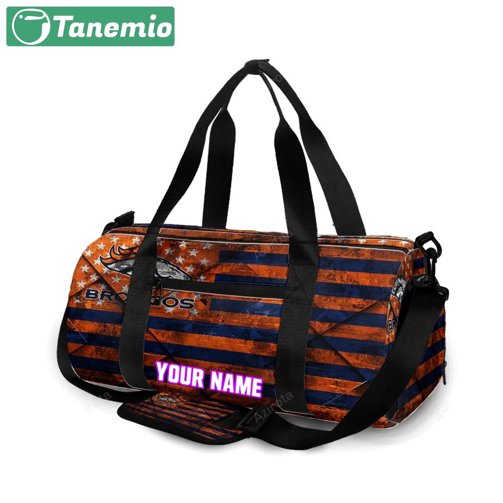 Denver broncos american flag v26 personalized name travel bag gym bag 613 Travel Bag