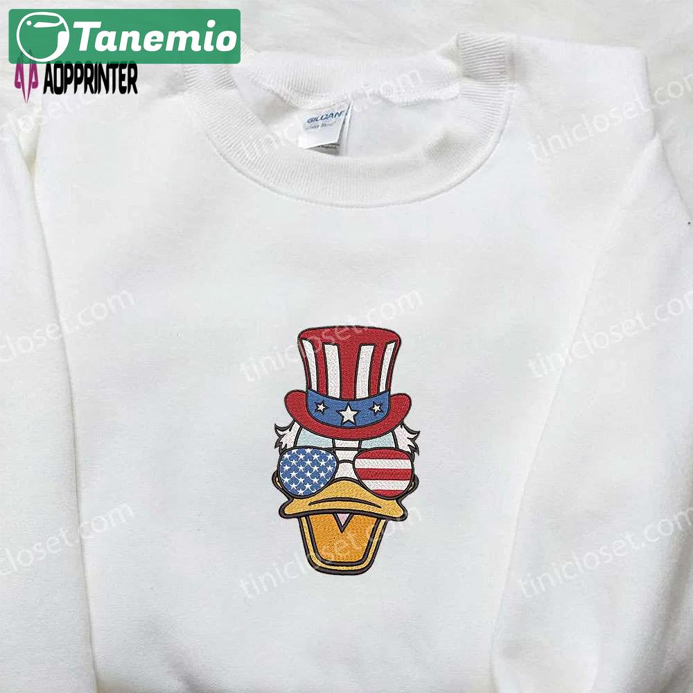 Disney donald duck embroidered shirt – american theme with glasses – perfect national day gift Embroidered Shirt